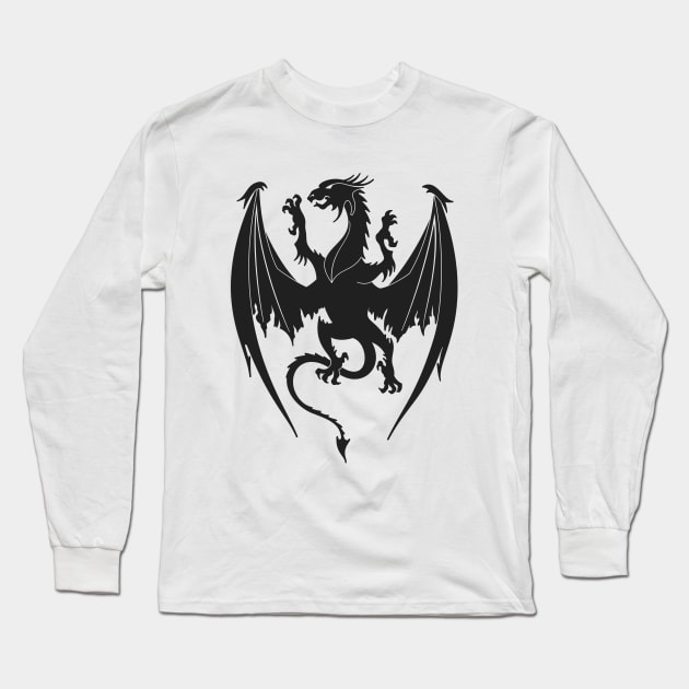 Silhouette heraldic dragon insignia Long Sleeve T-Shirt by wingsofrage